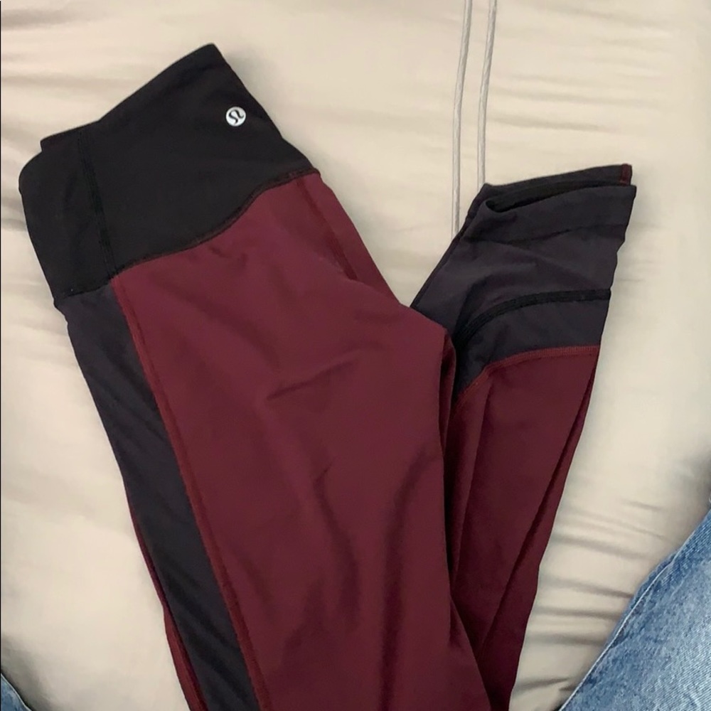 Lululemon Burgundy and Black Mesh Leggings